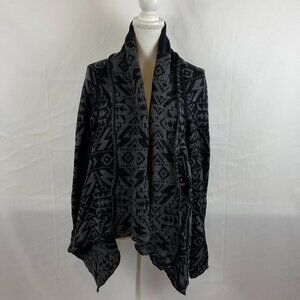 Patagonia Pine Mountain Wrap Sweater Women's M Black Gray Aztec Print Open Front